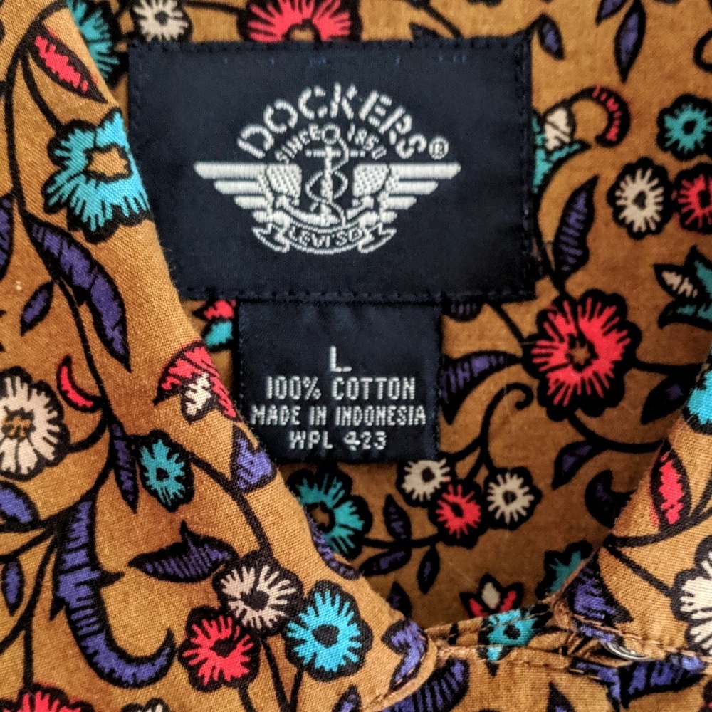 Docker's ⭐VTG Prarie Print Tan Western Shirt LARGE